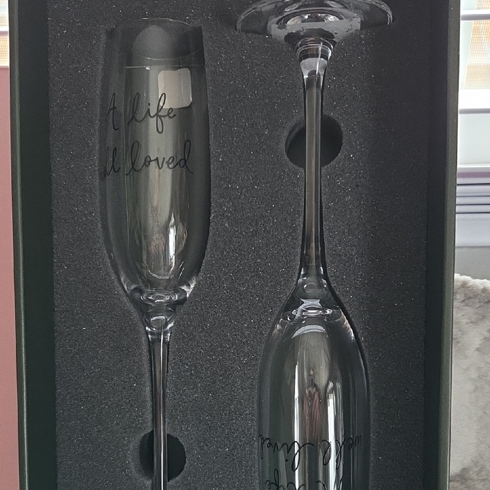 Kate Spade NIB Champagne Flutes 'A Life Well Lived'
